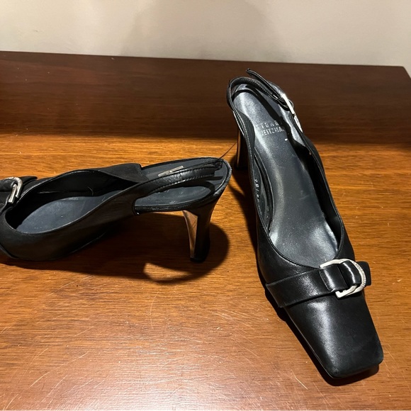 Stuart Weitzman Black Leather Slingback Heels Size 7 - Picture 4 of 4